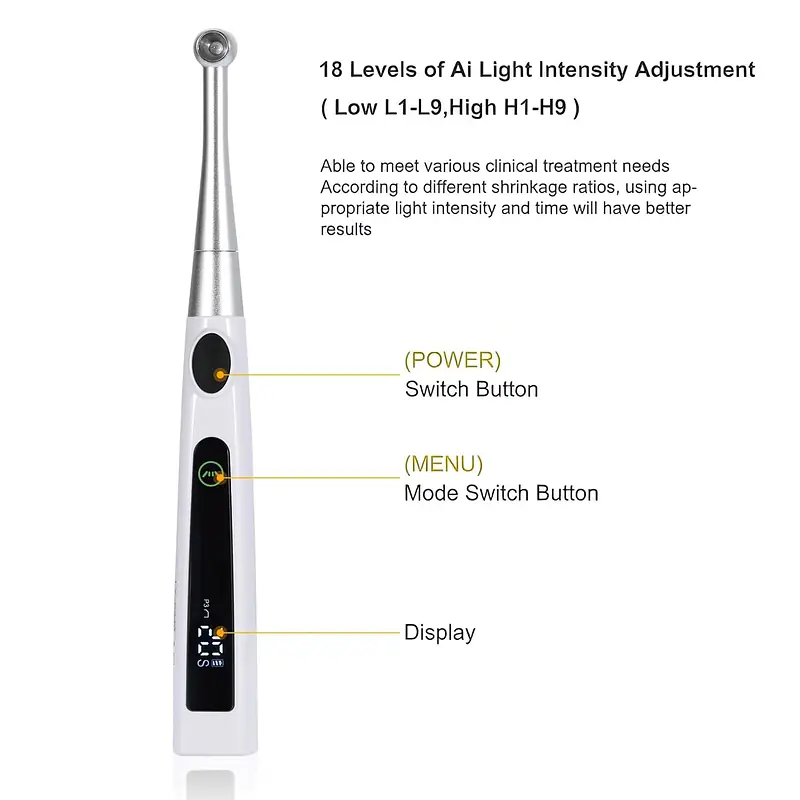 Eko-AI 1 Second LED Dental Curing Light Cordless Rechargeable | 4 Curing Programs, Cordless Design, Rechargeable Battery, LED Technology, 1 Second Cure - Master